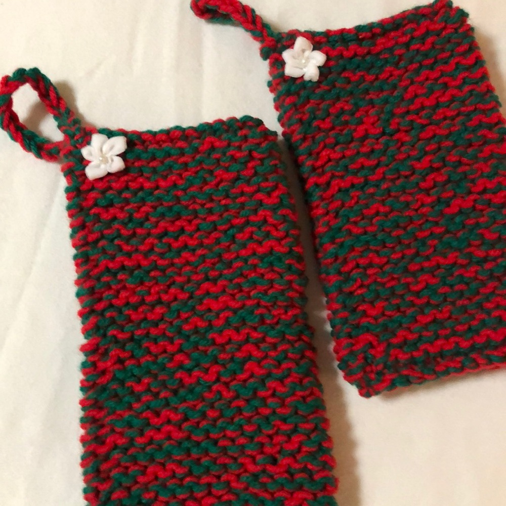 Brand New Hand Knitted Two (2) Holiday Potholders.